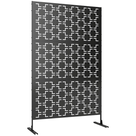 Metal Decorative Privacy Screen Outdoor Divider, Black Grid