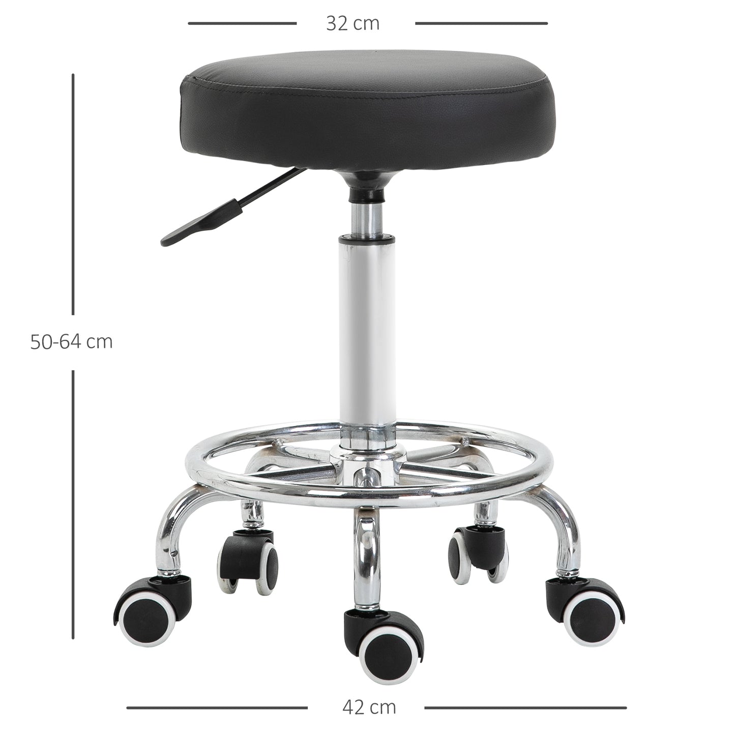 Round Rolling Stool, PU Leather Height Adjustable Stool Chair with Wheels and Swivel Seat for Salon, Massage, Spa