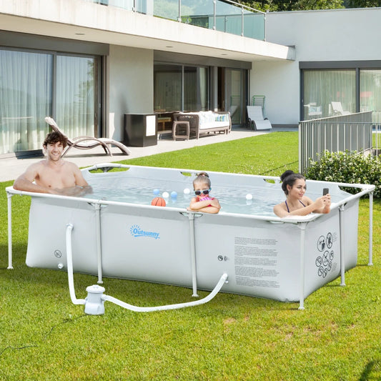 Steel Frame Pool with Reinforced Sidewalls, Filter Pump and Filter Cartridges - Light Grey