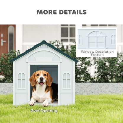Plastic Weather-Resistant Dog House, for Indoors and Outdoors, Medium Dogs - White and Blue