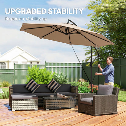 3 m Cantilever Parasol with Protective Cover and Wind Ropes, Banana Parasol with Crank Handle, Khaki