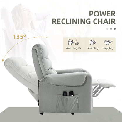 Vibration Massage Rise and Recliner Chair, Electric Power Lift Recliner with Remote Control and Side Pockets, Grey