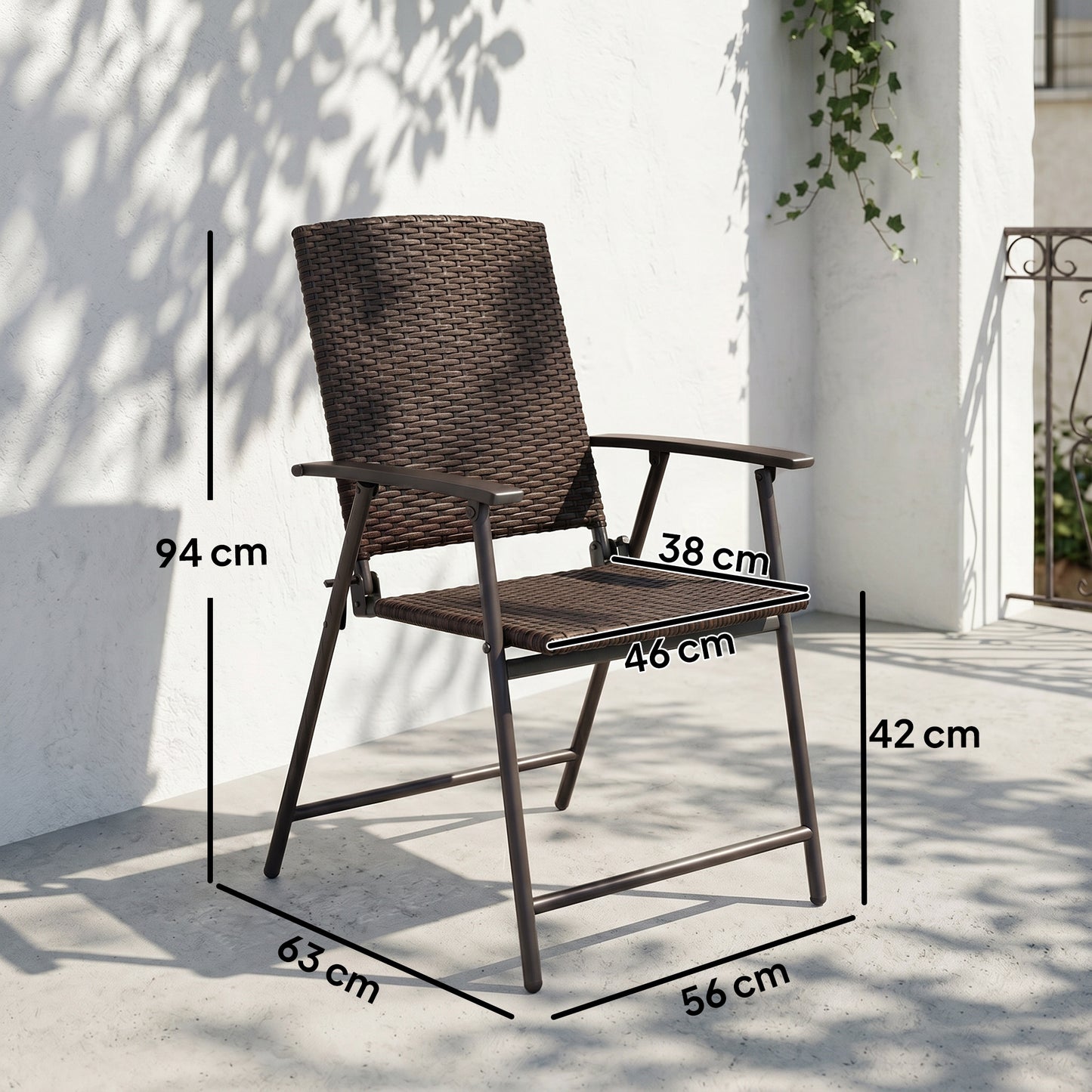 Set of Two Folding Rattan Seat Chairs - Brown