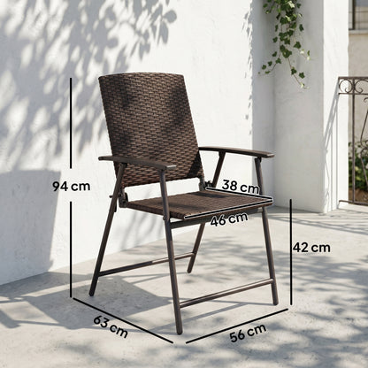 Set of Two Folding Rattan Seat Chairs - Brown