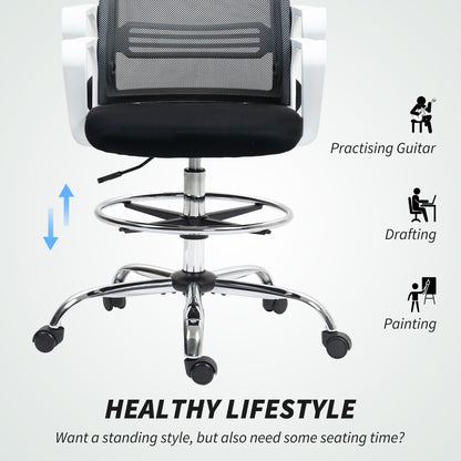 Draughtsman Chair, Mesh Drafting Chair, Ergonomic Office Chair with Lumbar Support, Adjustable Foot Ring, Black