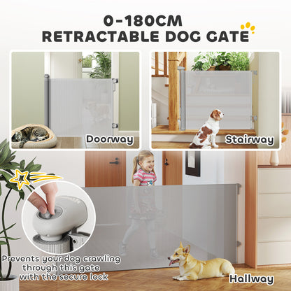 Retractable Stair Gate Extends Up to 180 cm Wide, Dog Gate for Doorways, Stairways, Hallways, Grey