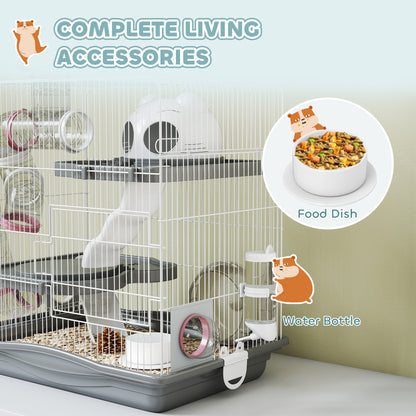 3-Tier Hamster Cage with Exercise Wheels, Water Bottle, Food Dish, for Dwarf Hamsters, 45 x 30 x 45 cm, Grey