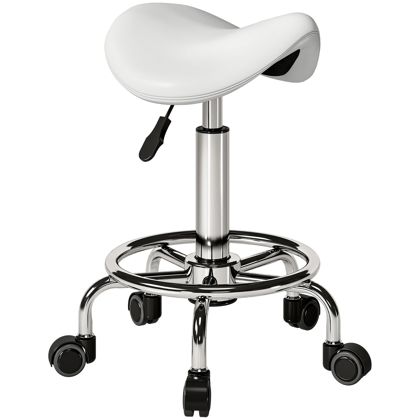 Salon Saddle Stool, Rolling Saddle Chair for Massage, Spa, Clinic, Beauty, Hairdressing and Tattoo, White