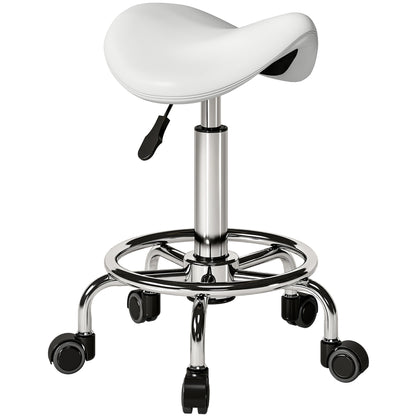 Salon Saddle Stool, Rolling Saddle Chair for Massage, Spa, Clinic, Beauty, Hairdressing and Tattoo, White