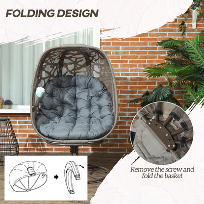 Swivel Egg Chair with Cushions, Foldable Basket Seat and Metal Frame, Indoor Outdoor Lounge Chair for Balcony