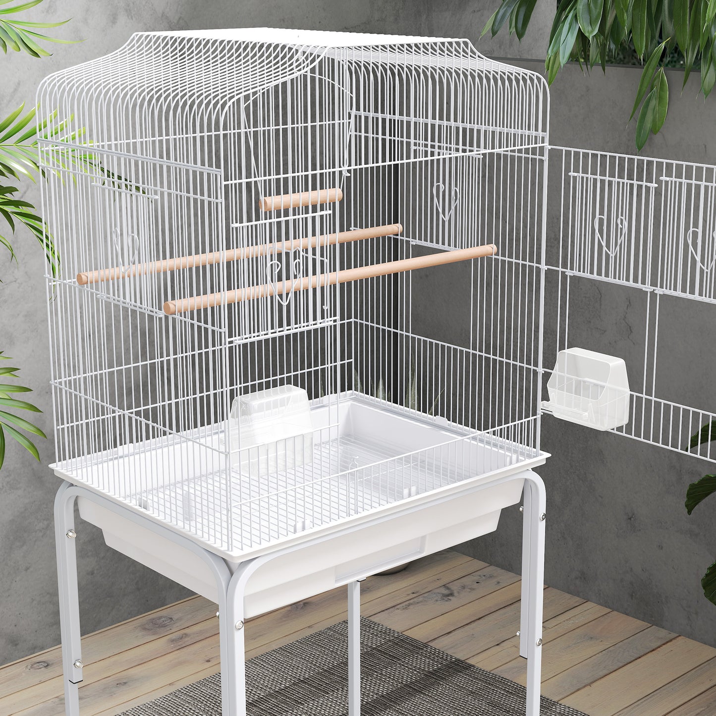 Bird Cage Budgie Cages for Finch Canary Parakeet with Stand Wheels Slide-out Tray Accessories Storage Shelf, White