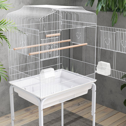 Bird Cage Budgie Cages for Finch Canary Parakeet with Stand Wheels Slide-out Tray Accessories Storage Shelf, White