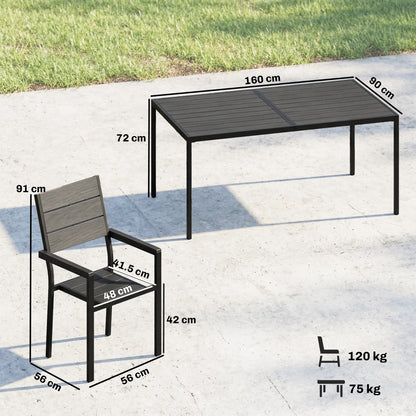 7 Pieces Outdoor Dining Set, Patio Table and Chairs for 6, Garden Dining Furniture Set with Slatted Tabletop