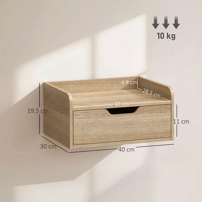 Floating Nightstands Set of 2, Wall Mounted Bedside Table with Drawer for Bedroom, Natural Wood