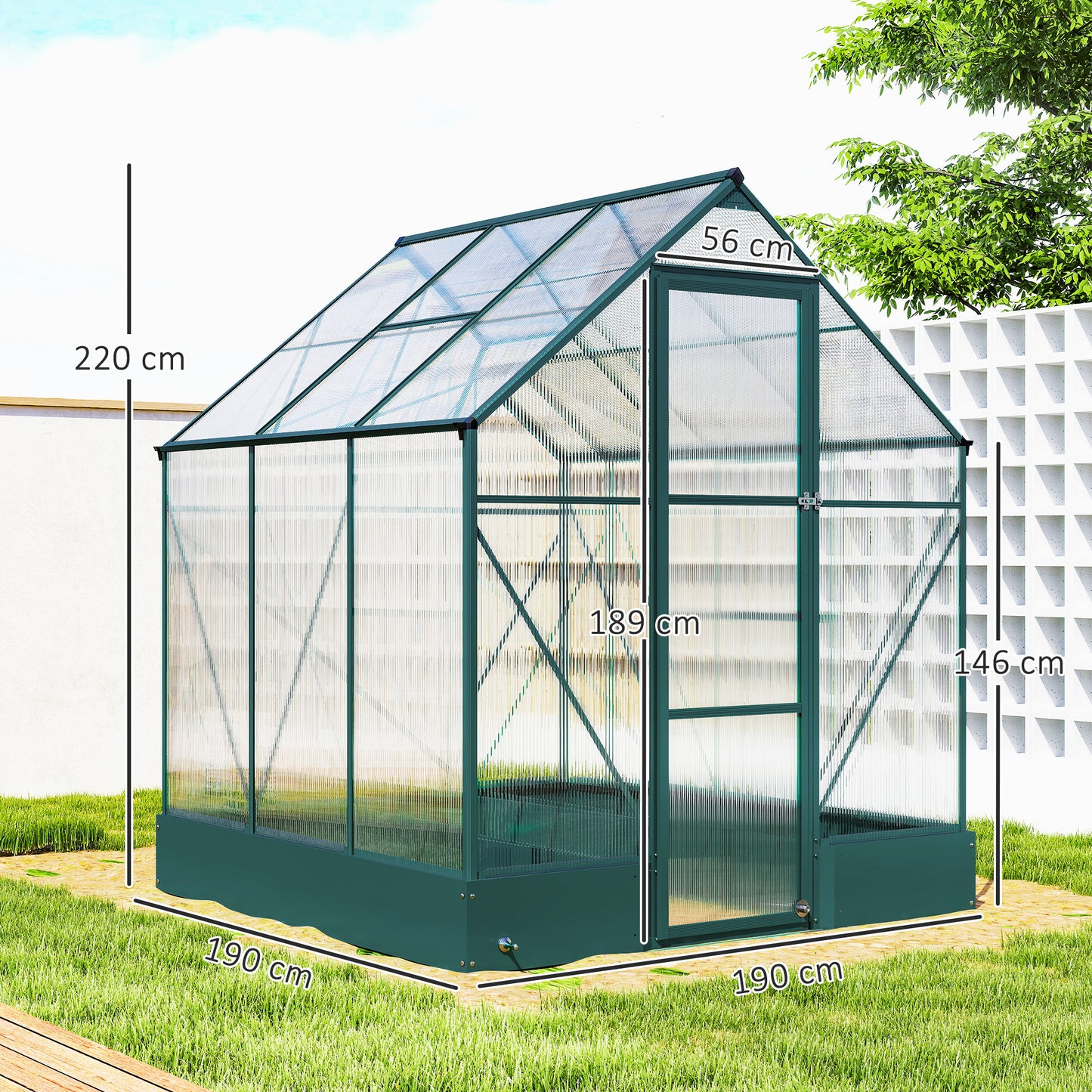 6x6 FT Polycarbonate Greenhouse with Base and Raised Bed, Walk-in Greenhouse with Aluminium Frame