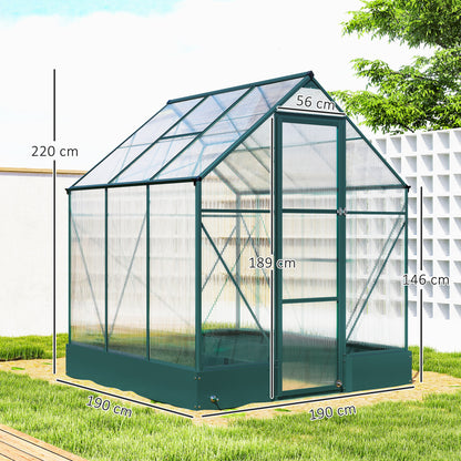 6x6 FT Polycarbonate Greenhouse with Base and Raised Bed, Walk-in Greenhouse with Aluminium Frame