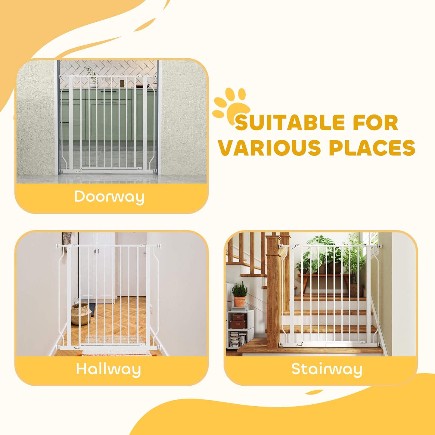 Extra Wide Dog Gate, with Door Pressure, for Doorways, Hallways, Staircases - White