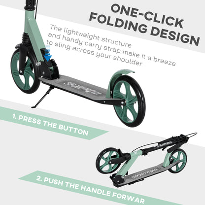 One-click Folding Kick Scooter for 14+ w/ Adjustable Handlebar, Push Scooter with Kickstand, Dual Brake System