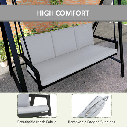 Three-Seat Garden Swing Chair, with Adjustable Canopy - Grey