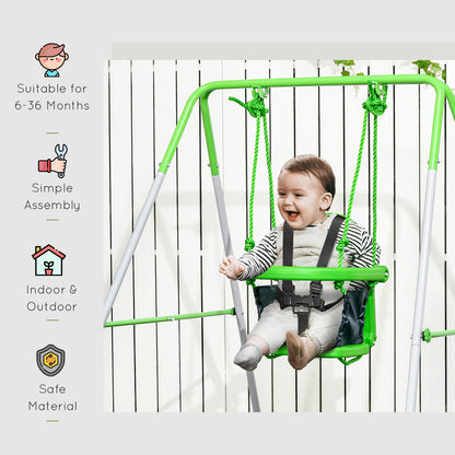 Kids Swing, Steel Nursery Swing, with Seatbelt, High Support Back, Front Guard, for Ages 6-36 Months - Green