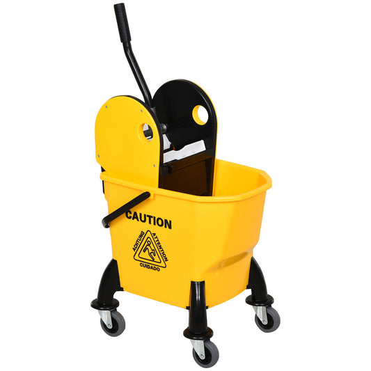 25L Mop Bucket, with Wringer, Wheels and Handle - Yellow