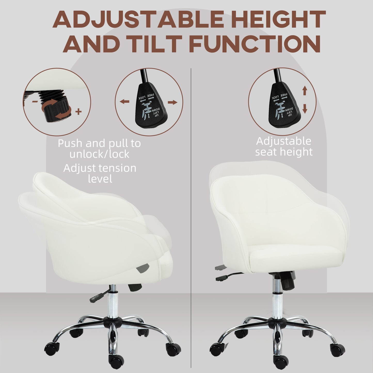 46-56 cm Velvet-feel Office Chair - Cream