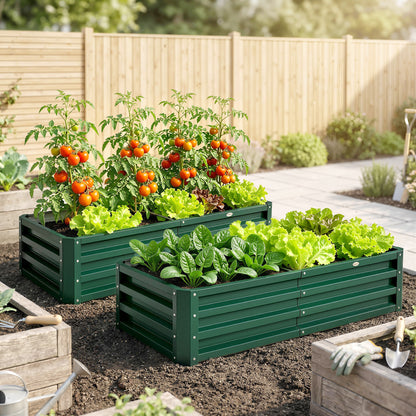 Set of 2 Raised Beds for Garden, Galvanised Outdoor Planters for Herbs Vegetables, Use for Patio Balcony, Green