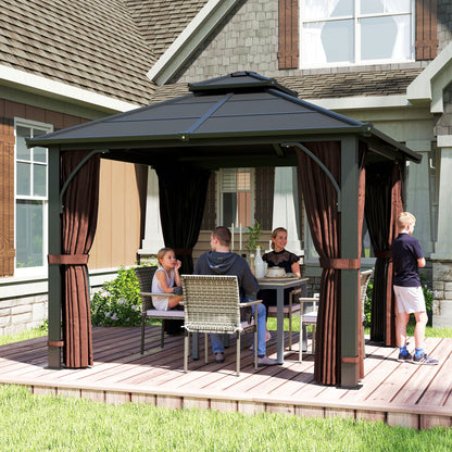 3 x 3(m) Hardtop Gazebo Canopy with 7mm Polycarbonate Double-Tier Roof, Garden Gazebo Permanent Pavilion