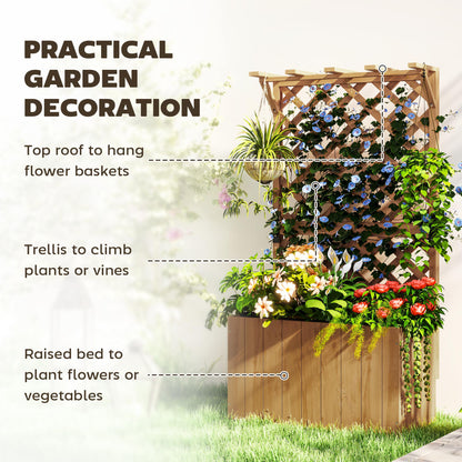 Wooden Planter with Trellis, Freestanding Raised Garden Bed with Drainage Holes