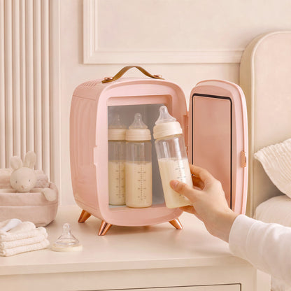 Skincare Refrigerator, 6L Mini Cosmetic Fridge with LED Mirror, Cooling Function for Bedroom, Skincare, Office, Pink