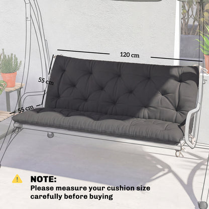 Garden Bench Cushion, 2 Seater Swing Chair Cushion, Seat Pad with Ties for Indoor and Outdoor Use, 110 x 120 cm, Black