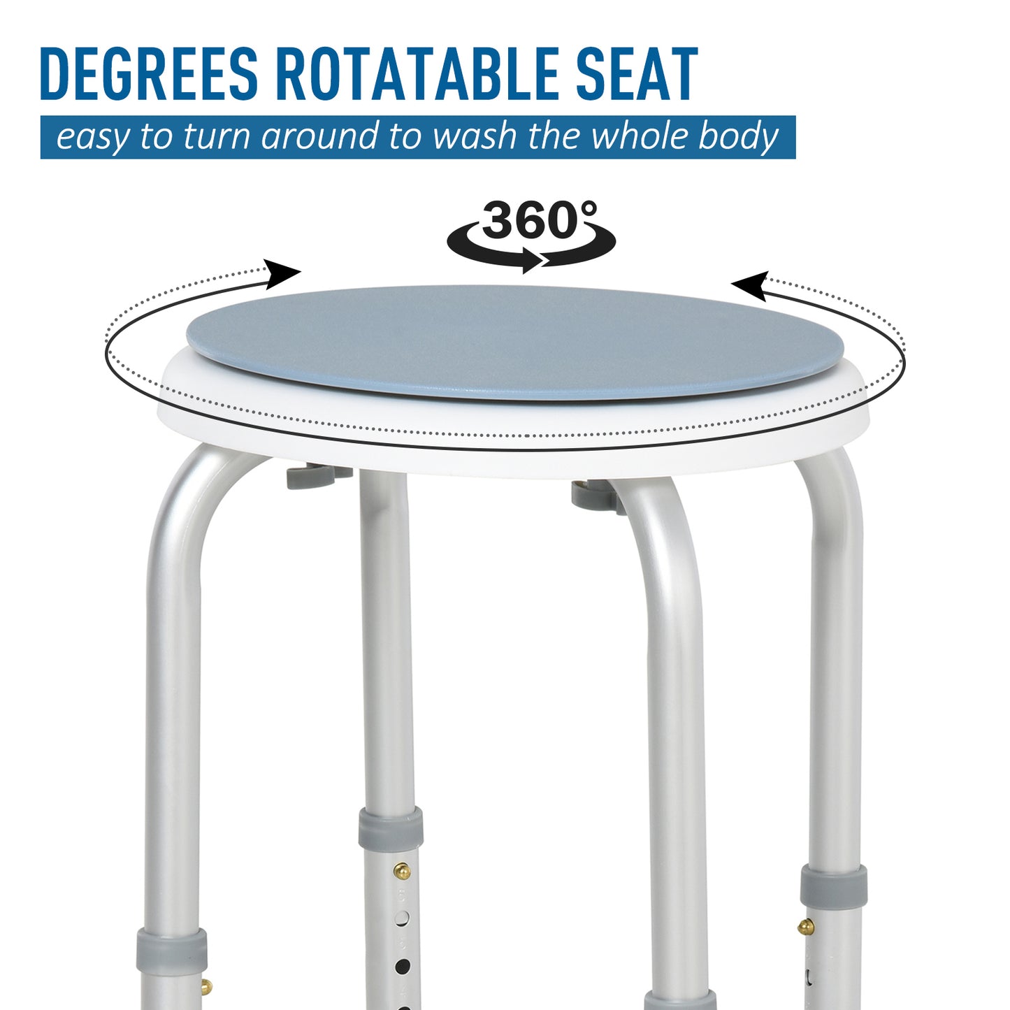 360° Swivel Shower Chair, Height Adjustable Aluminium Shower Stool with Non-Slip Feet for Disabled, Elderly, Light Blue