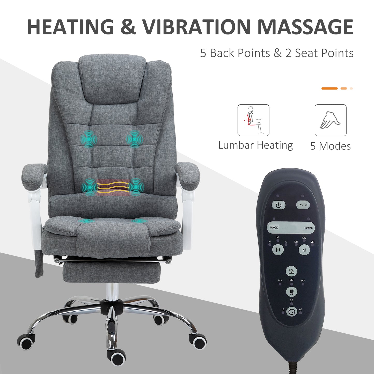 Heated 6 Points Vibration Massage Executive Office Chair Adjustable Swivel Ergonomic High Back Desk Chair Recliner with Footr