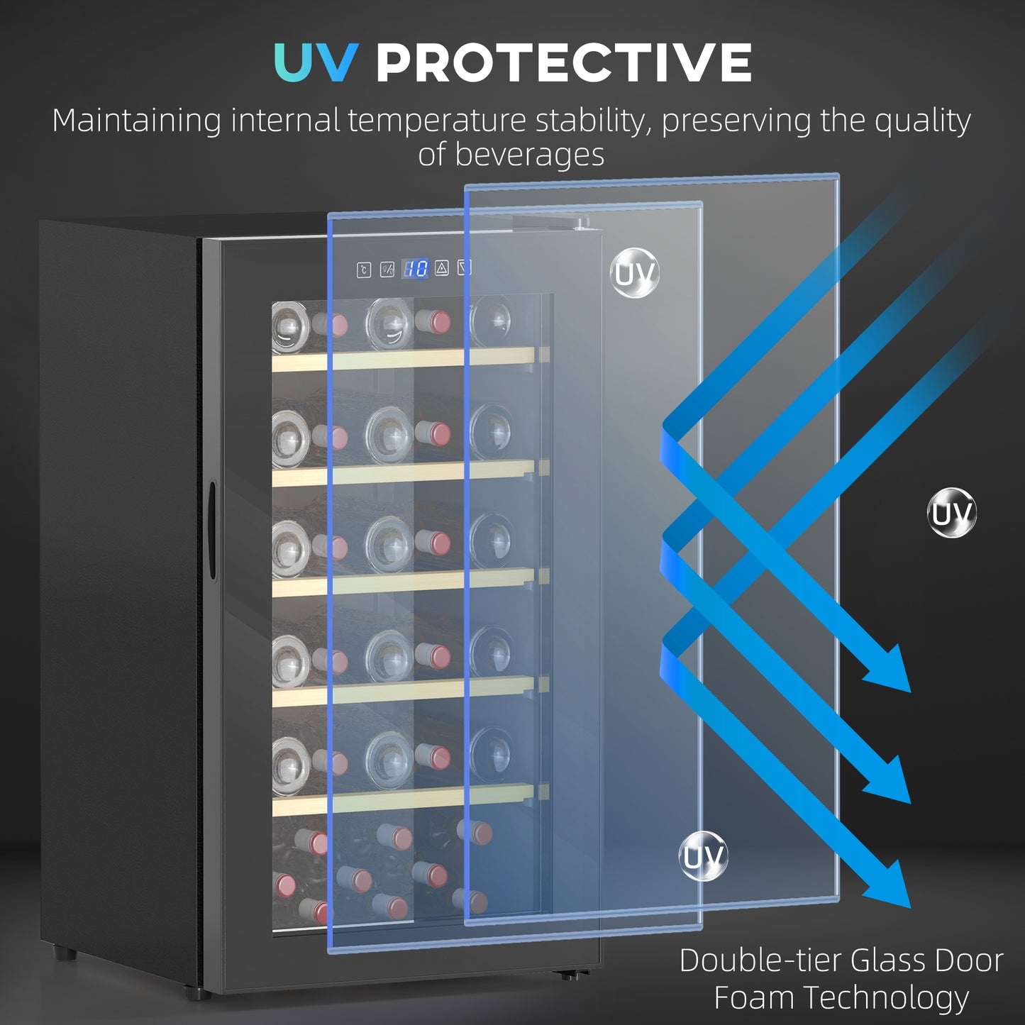 41 Bottle Wine Fridge, 91 Litre Capacity, 45cm Freestanding Wine Cooler Fridge with Glass Door, LED Light