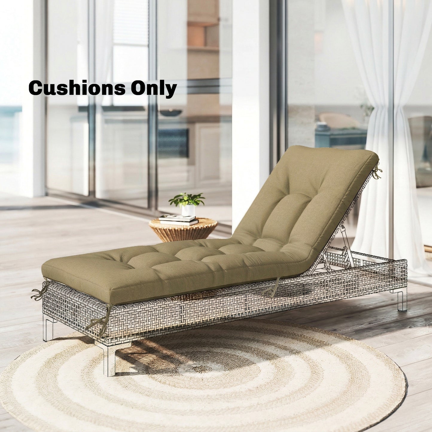Sun Lounger Cushion, Memory Foam Patio Chair Cushion with Ties, Outdoor Seat Pad Fits 190 x 60 cm Lounger, Sand