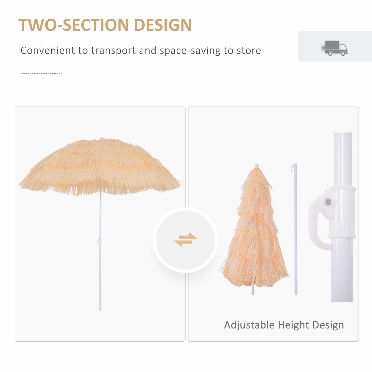 1.6m Patio Garden Hawaii Beach Sun Umbrella Sunshade Hawaiian Folding Tilting Crank Parasol (Wheat)