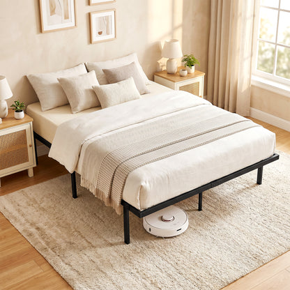 4ft6 Double Bed Frame with Underbed Storage, Metal Platform Bed Frame with Steel Slat Support, No Box Spring Needed