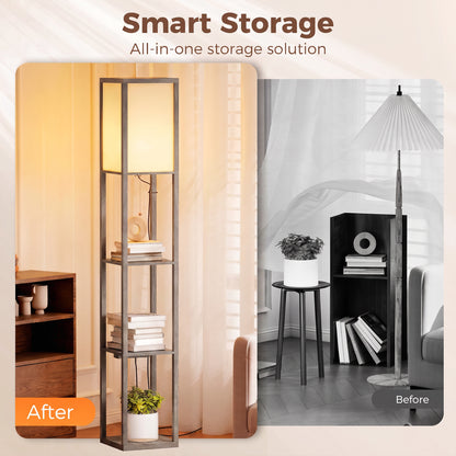 Floor Lamp with Shelves, 3 Layer Column Modern Standing Lamp for Living Room, Bedroom, Office, Grey