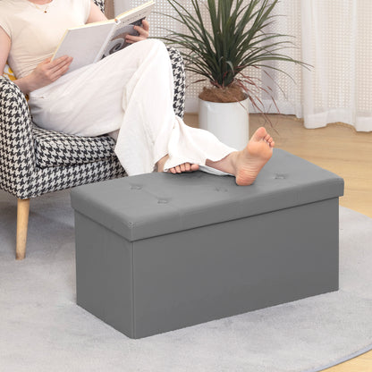 Storage Ottoman Bench, 89L PU Leather Folding Foot Rest Stool, End of Bed Bench, Easy Assembly, for Living Room, Bedroom