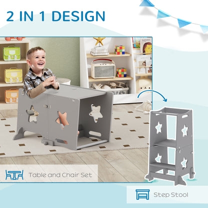 2-in-1 Toddler Step Stool with Safety Rail for Kitchen, Bathroom, Grey