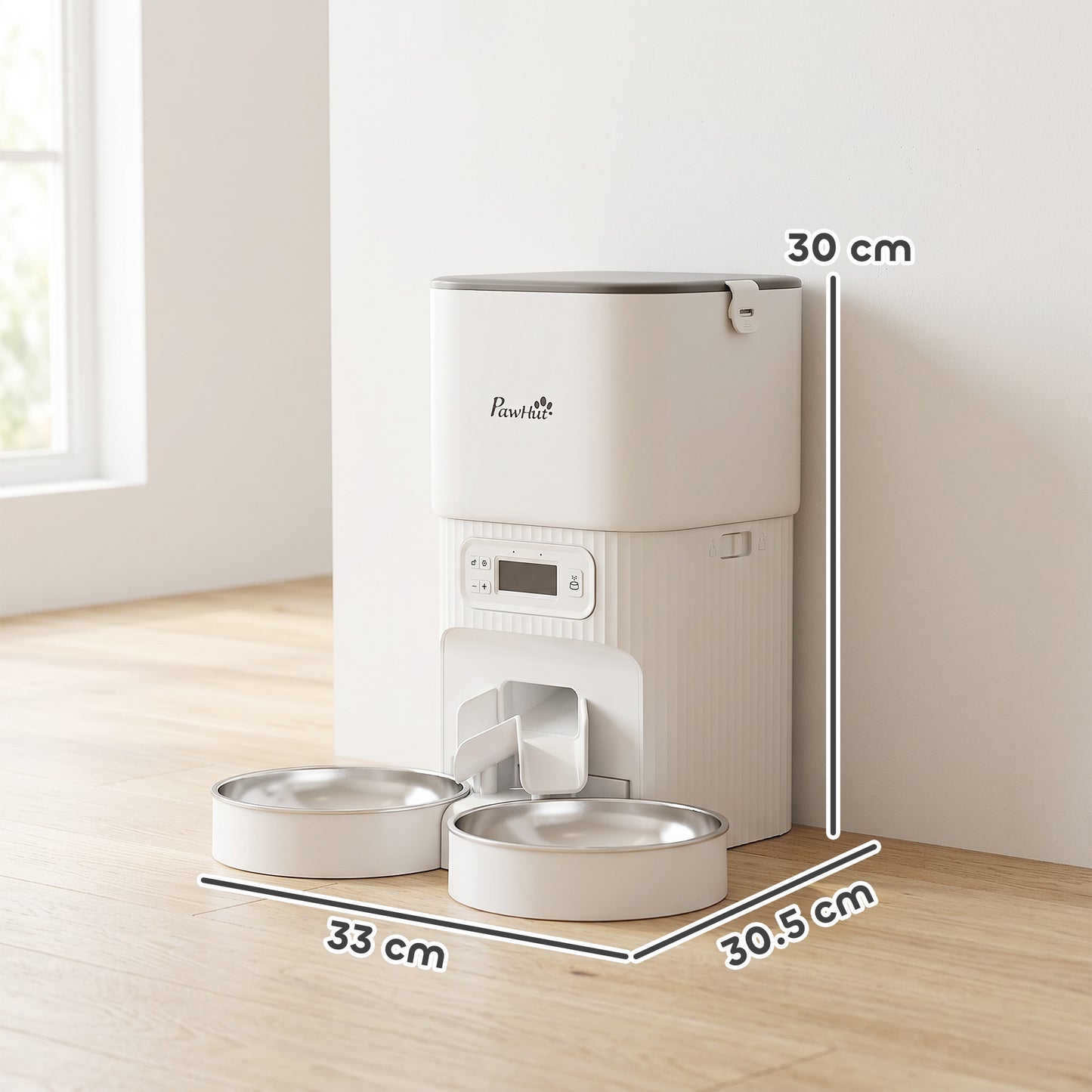 Automatic Cat Feeder Timed Portion Control Pet Food Dispenser with 2 Stainless Steel Bowls