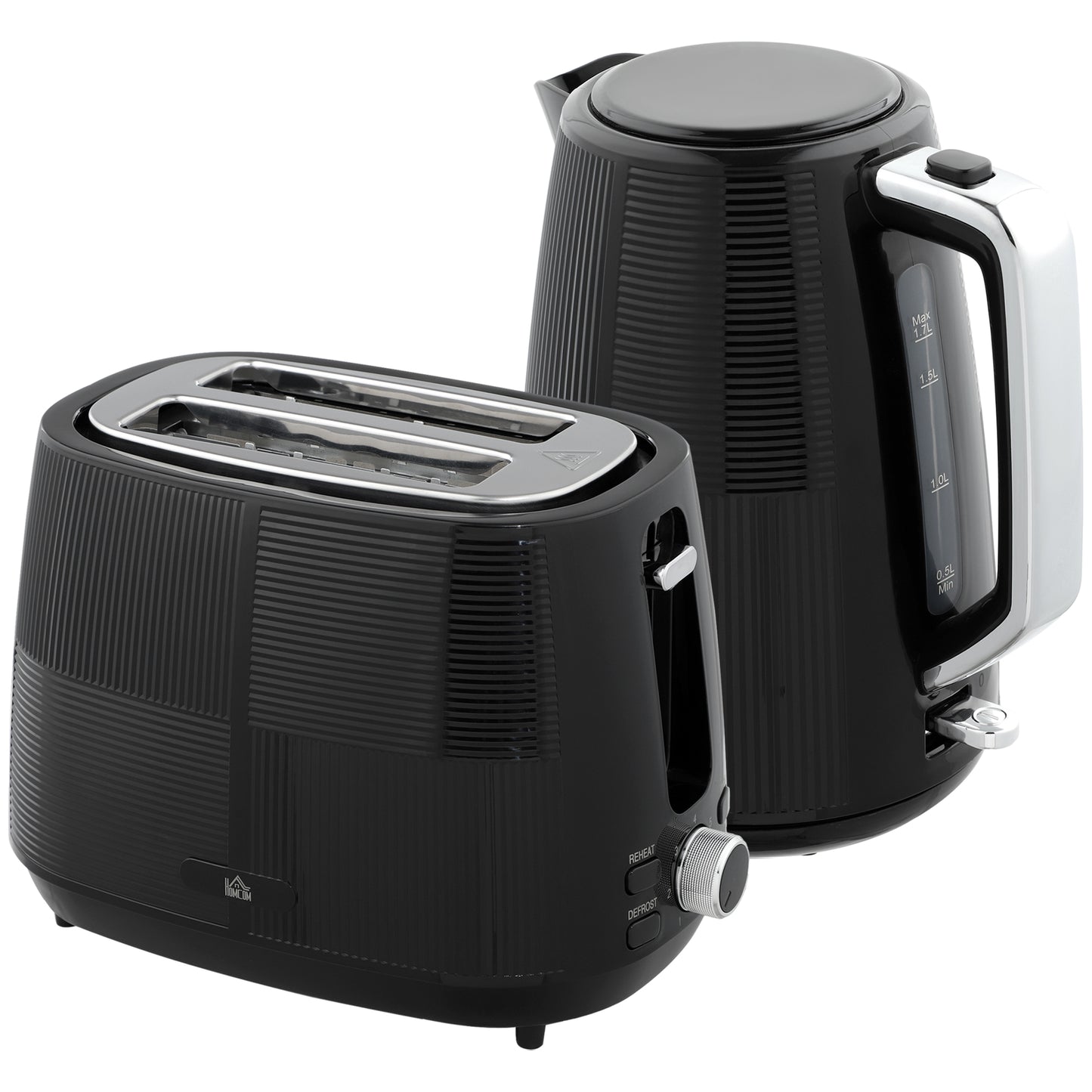 Kettle and Toaster Set, 1.7L 3000W Fast Boil Kettle & 2 Slice Toaster Kitchen Set with 7 Level Browning Controls, Defrost