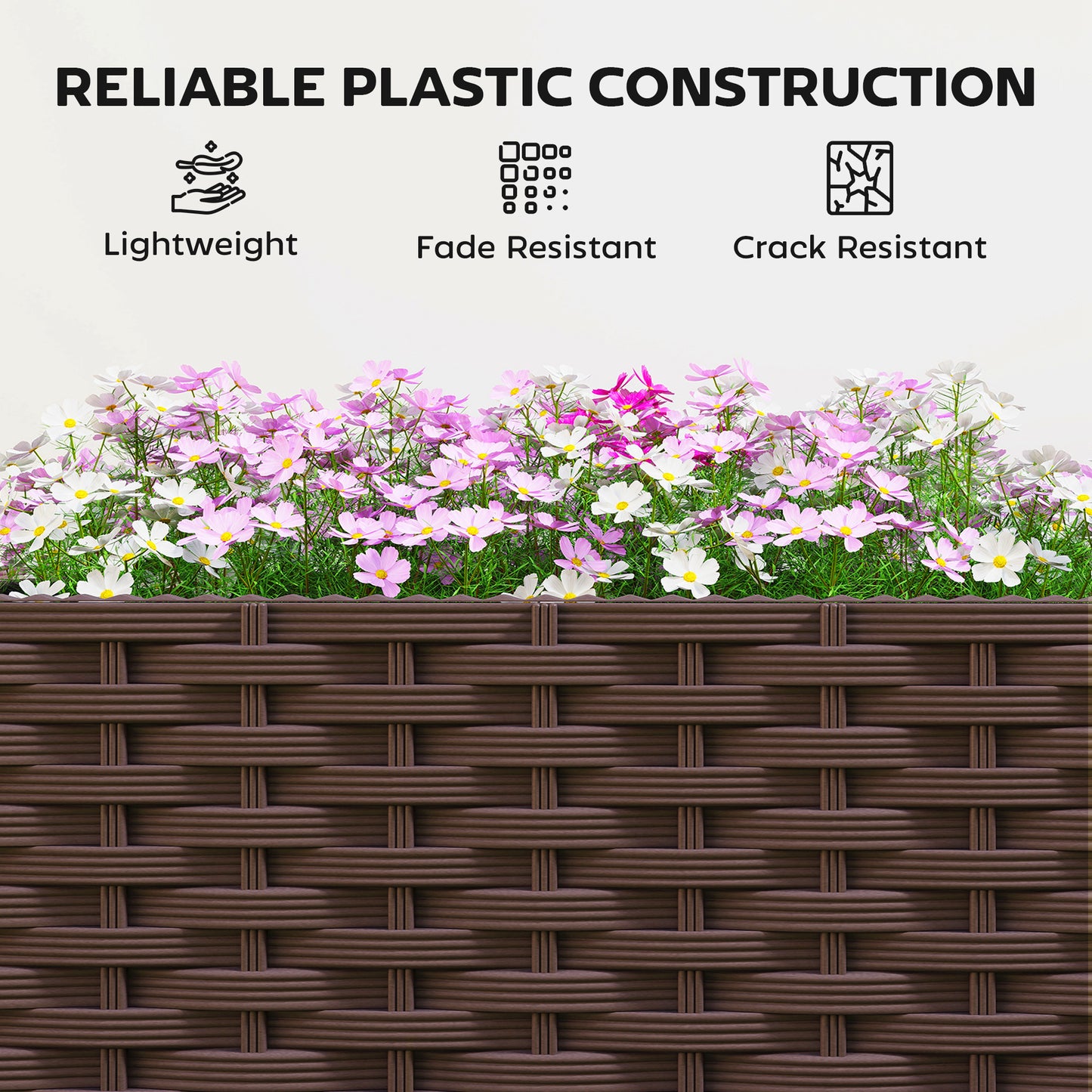 Raised Garden Bed with Trellis, Tomato Cage with Lockable Wheels, Self Watering Planter Box with Drainage Holes, Brown