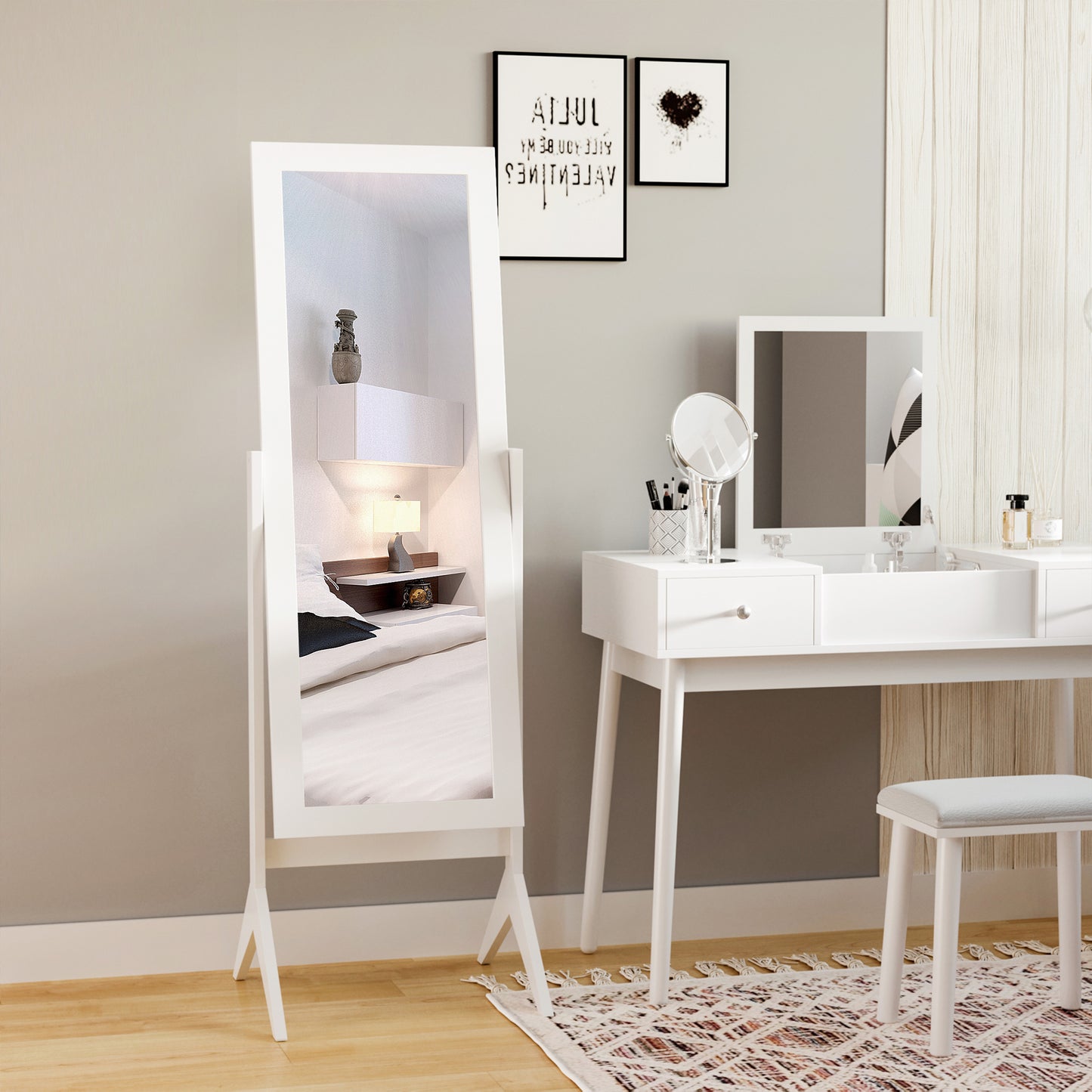 Full Length Mirror, Freestanding Adjustable Angle Dressing Mirror for Bedroom, Living Room, 148 x 47 cm, White