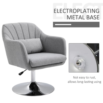 Swivel Accent Chair, Linen Fabric Tub Vanity Chair, Modern Armchair with Adjustable Height and Lumbar Support for Living Room