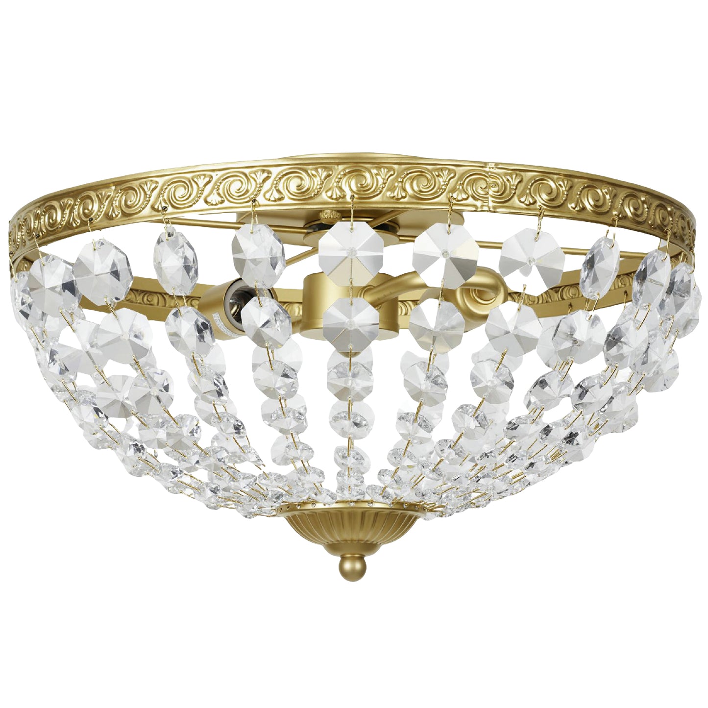 Crystal Chandelier Ceiling Light with 168 Octagonal Beads, Vintage 2-Light Flush Mount Ceiling Light for Living Room