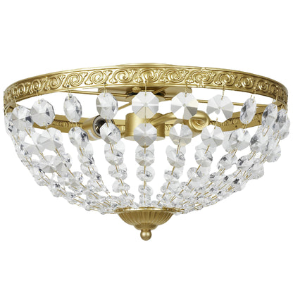 Crystal Chandelier Ceiling Light with 168 Octagonal Beads, Vintage 2-Light Flush Mount Ceiling Light for Living Room