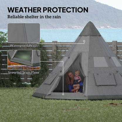 6 Men Tipi Tent with Carry Bag - Grey