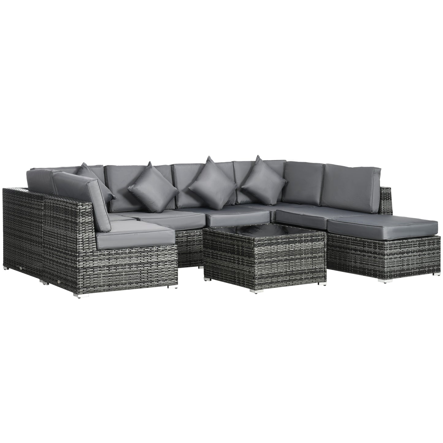 8 Pieces PE Rattan Corner Sofa Set, Outdoor Garden Furniture Set, Patio Wicker Sofa Seater w/ Cushion