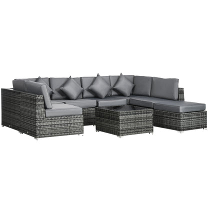 8 Pieces PE Rattan Corner Sofa Set, Outdoor Garden Furniture Set, Patio Wicker Sofa Seater w/ Cushion